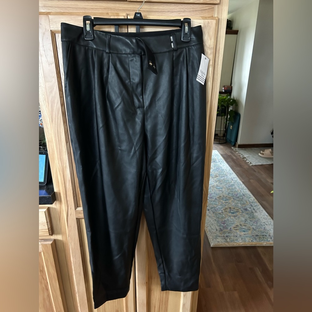 Ophelia Roe High Rise Straight Leg Faux Leather Pant 14 NWT
